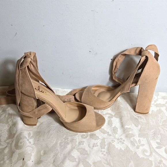 Lulu's Tan Wrap Suede Heels - Picture 3 of 8
